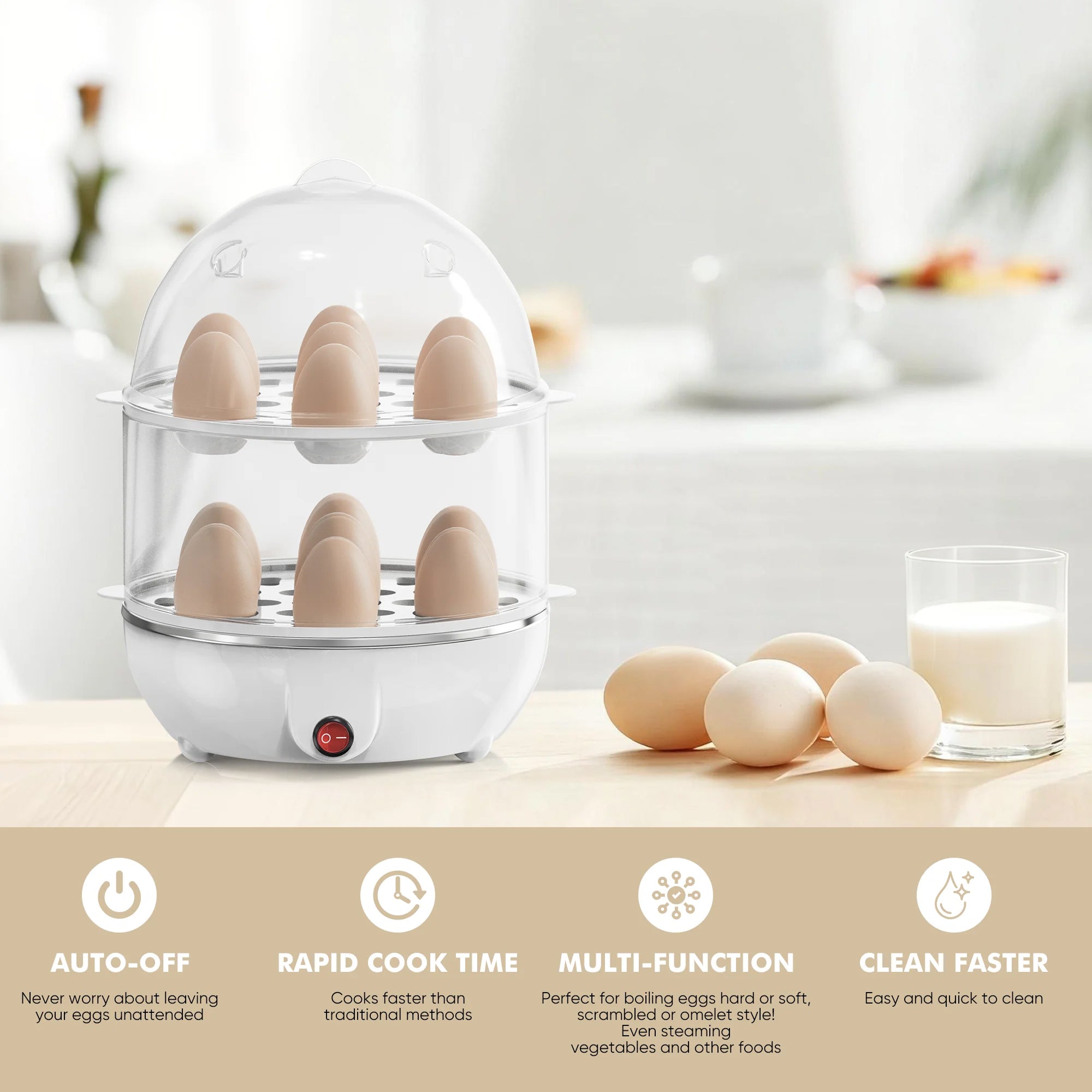 EgiMikix Dual-Layer Electric Egg Cooker with 14-Egg Capacity, Automatic Shut-Off and BPA-Free Steam Technology