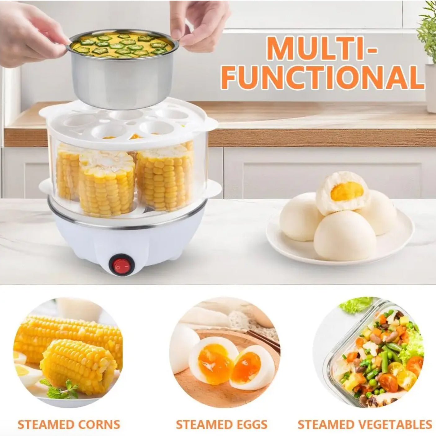 EgiMikix Dual-Layer Electric Egg Cooker with 14-Egg Capacity, Automatic Shut-Off and BPA-Free Steam Technology