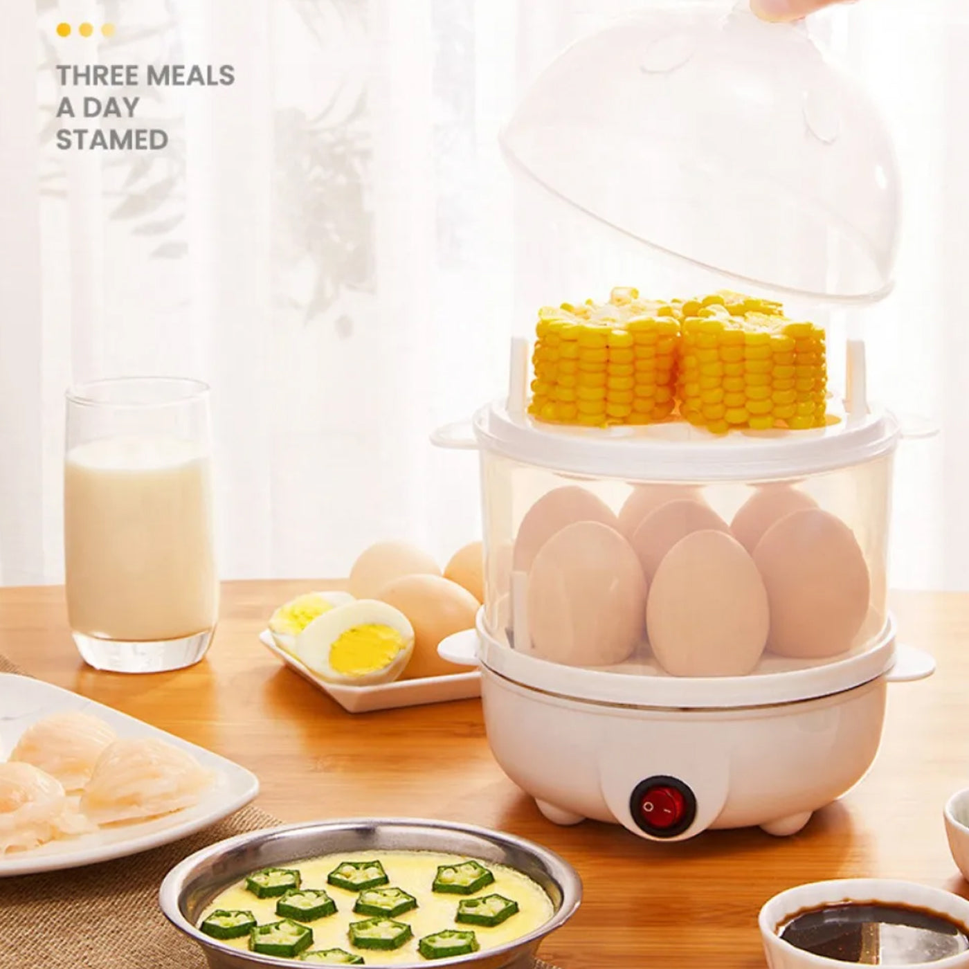 EgiMikix Dual-Layer Electric Egg Cooker with 14-Egg Capacity, Automatic Shut-Off and BPA-Free Steam Technology