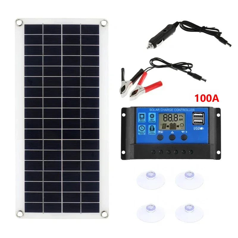 EsrixSun Portable 18V Solar Panel Kit with High-Efficiency Conversion, Dual USB/DC Output and HD LCD Charge Controller