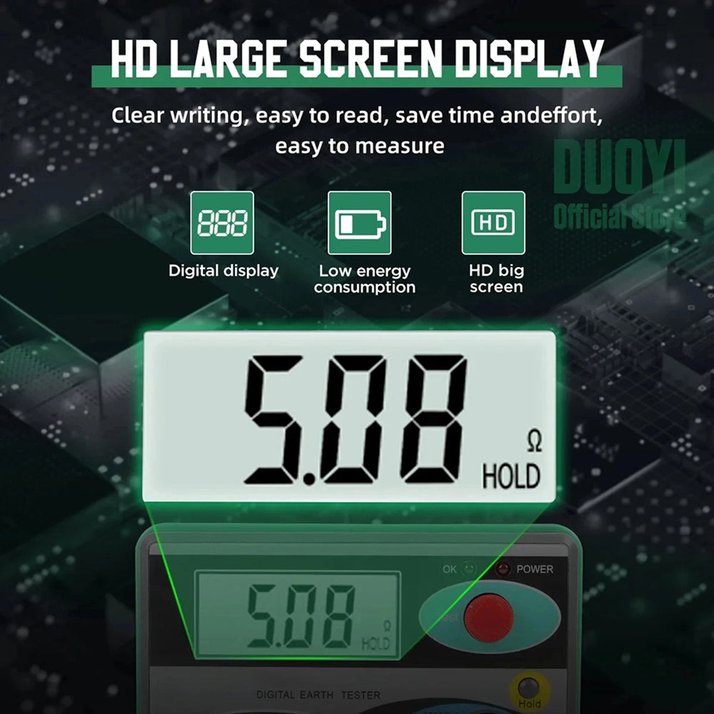 Digital Earth Ground Tester 0-2000 Ohm Resistance Meter 500V Overload Protection Waterproof Outdoor EthixLovi