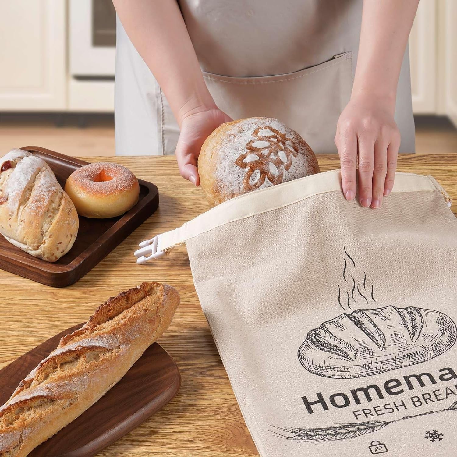 Beeswax Bread Bag Linen 17x12.6in Keeps Fresh 7 Days Freezer-Safe Reusable BeeBredix