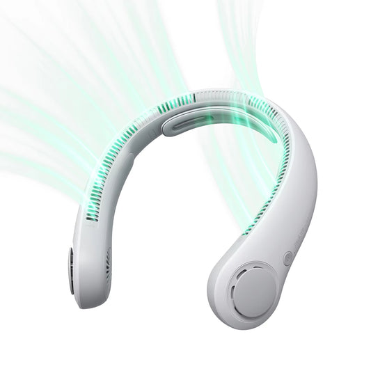 FaniWixe Neck Fan 5-Speed Bladeless 5000mAh Battery 16.5H Runtime 360° Cooling for Travel