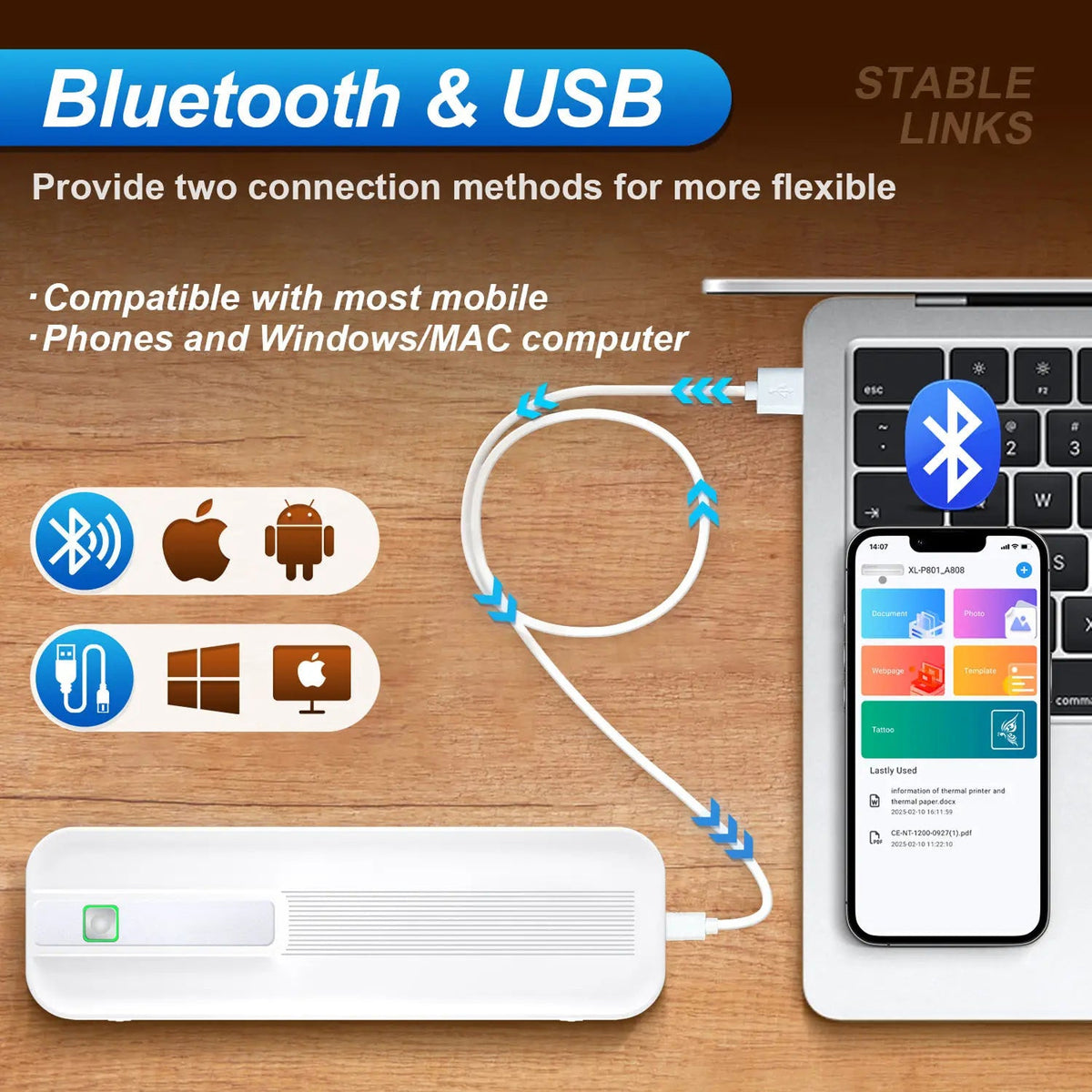 Portable Bluetooth Printer - Wireless Mobile Photo & Document Thermal Printer for Travel and Office