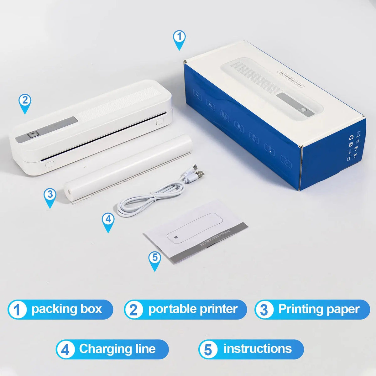 Portable Bluetooth Printer - Wireless Mobile Photo & Document Thermal Printer for Travel and Office
