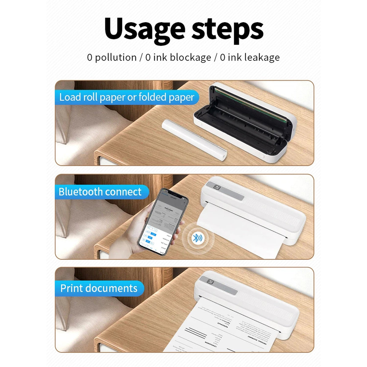 Portable Bluetooth Printer - Wireless Mobile Photo & Document Thermal Printer for Travel and Office