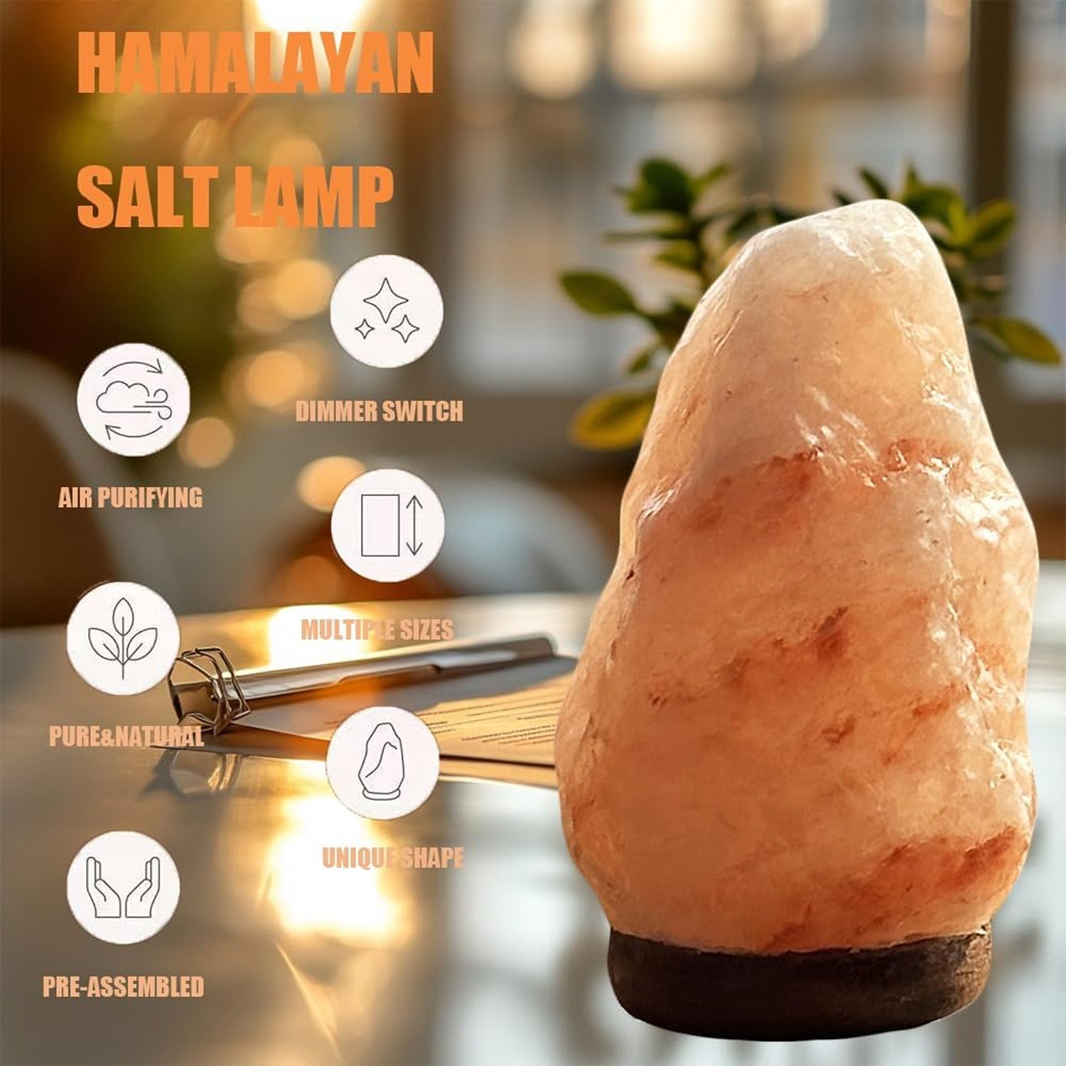 Himalayan Salt Lamp - Natural Crystal Rock Salt Night Light with Wooden Base