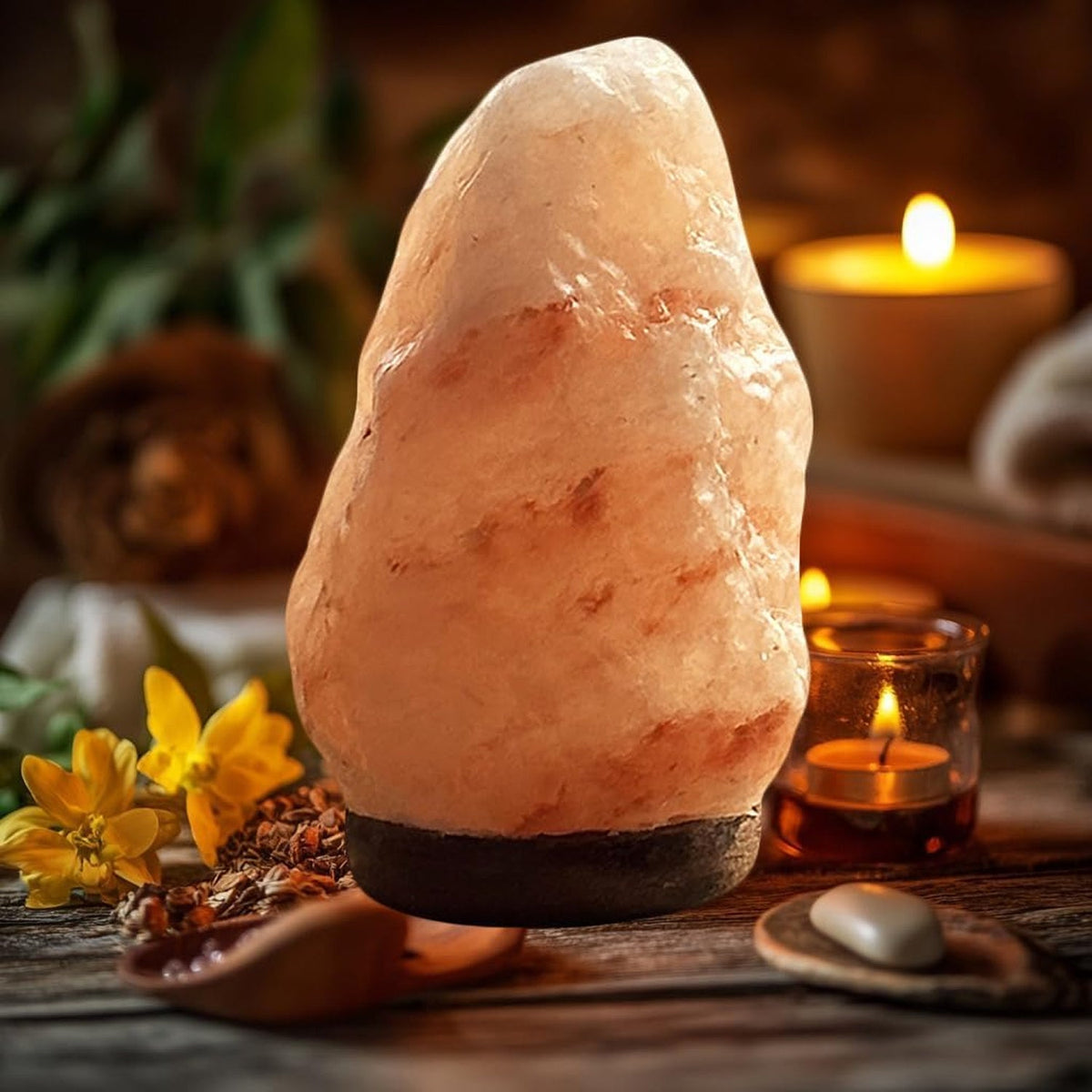 Himalayan Salt Lamp - Natural Crystal Rock Salt Night Light with Wooden Base