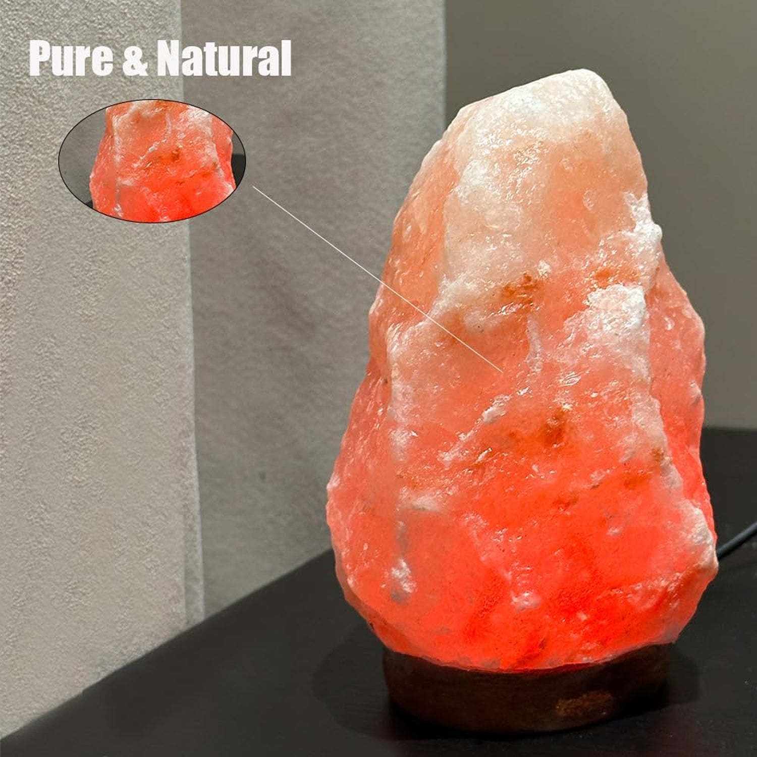 Himalayan Salt Lamp - Natural Crystal Rock Salt Night Light with Wooden Base