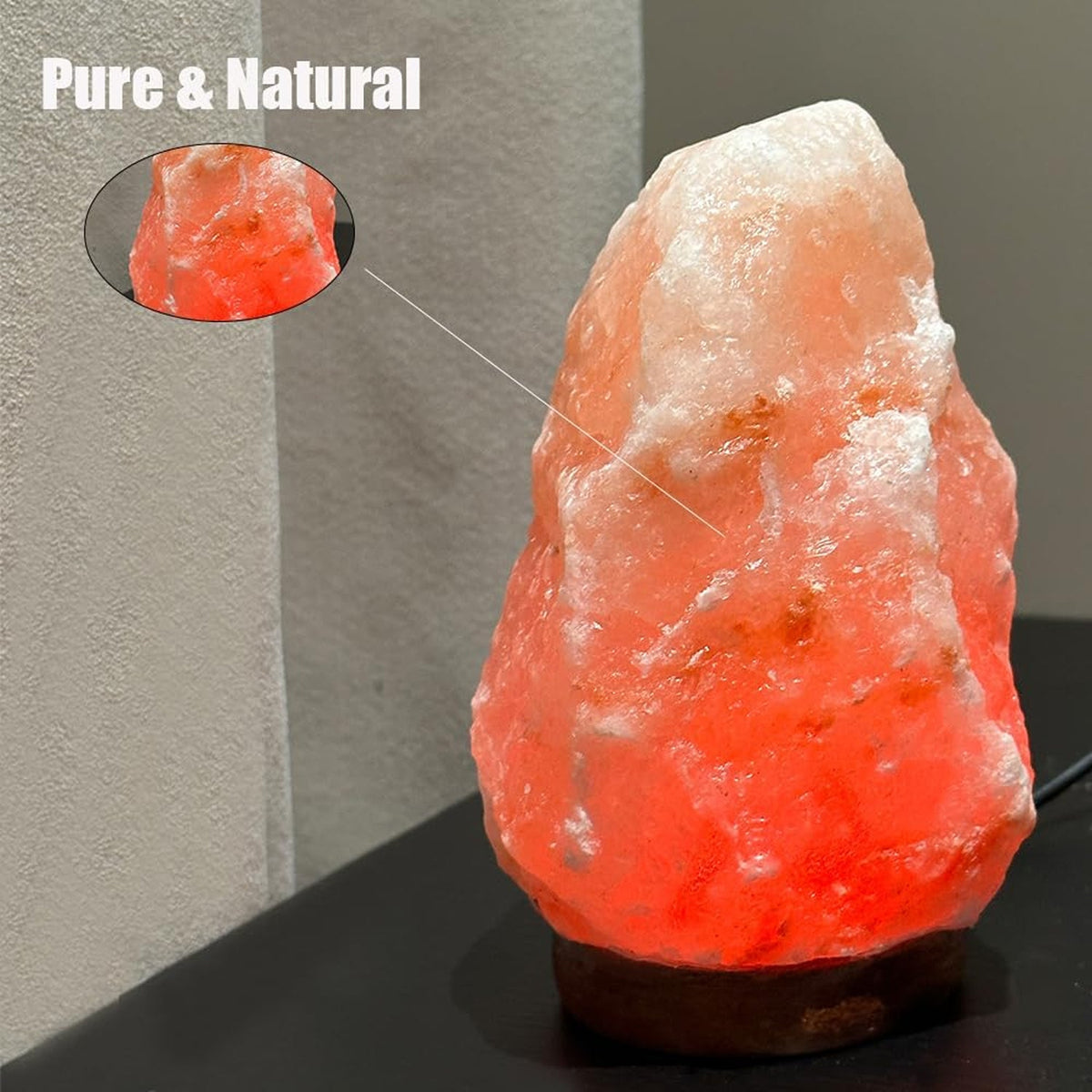 Himalayan Salt Lamp - Natural Crystal Rock Salt Night Light with Wooden Base