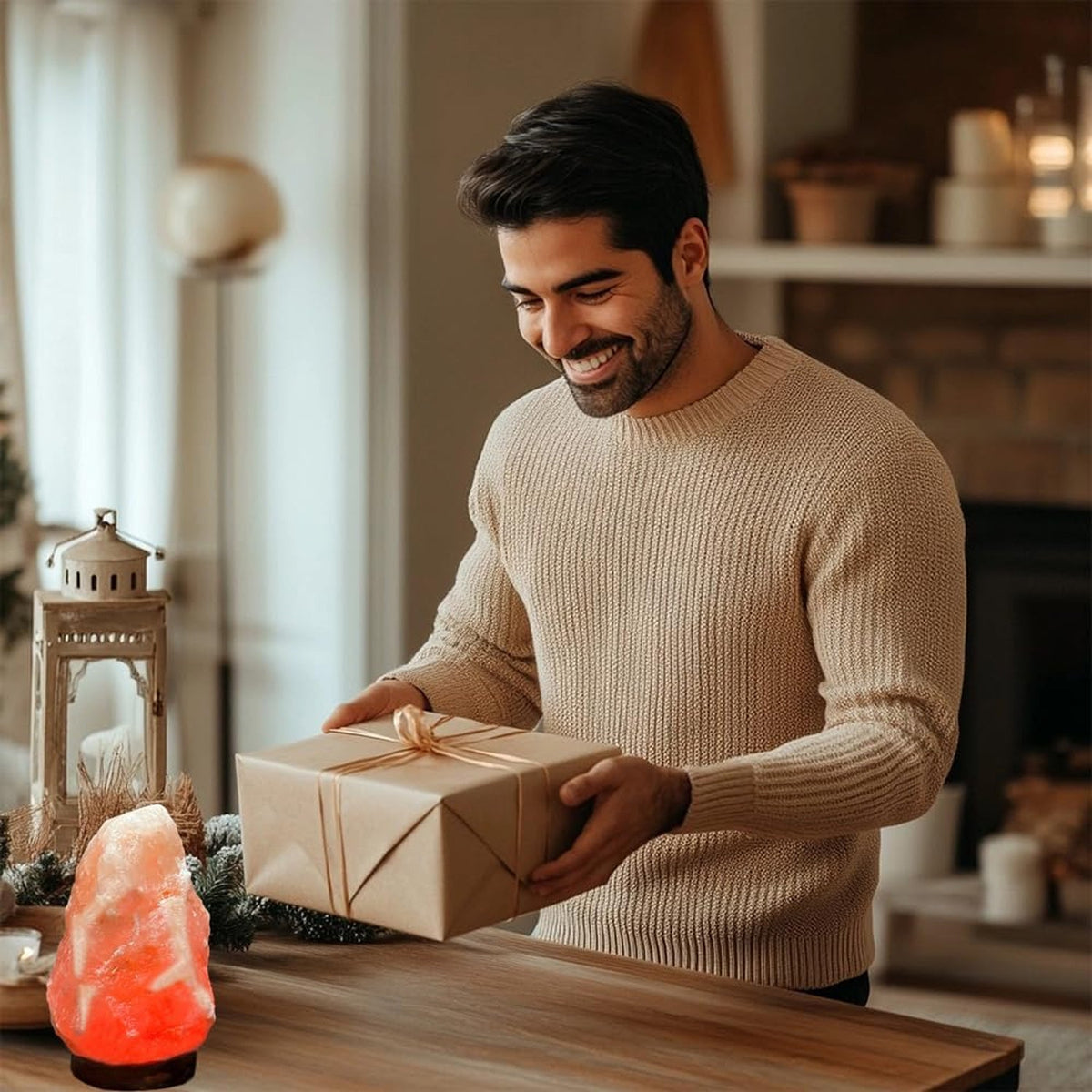 Himalayan Salt Lamp - Natural Crystal Rock Salt Night Light with Wooden Base