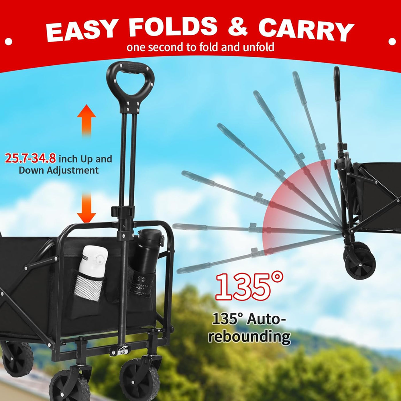FaxinLika Foldable Wagon 220 lbs Capacity 90 Gallon Outdoor Utility Cart