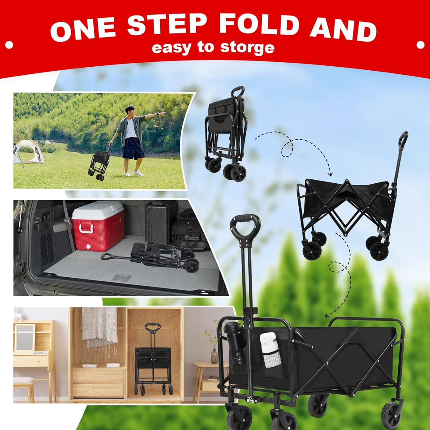 FaxinLika Foldable Wagon 220 lbs Capacity 90 Gallon Outdoor Utility Cart