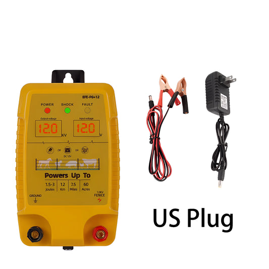 FeciLaxi 12km Electric Fence Energizer - 12.8kV / 3 Joule Output for 60-Acre Livestock Containment, Solar/Battery/AC