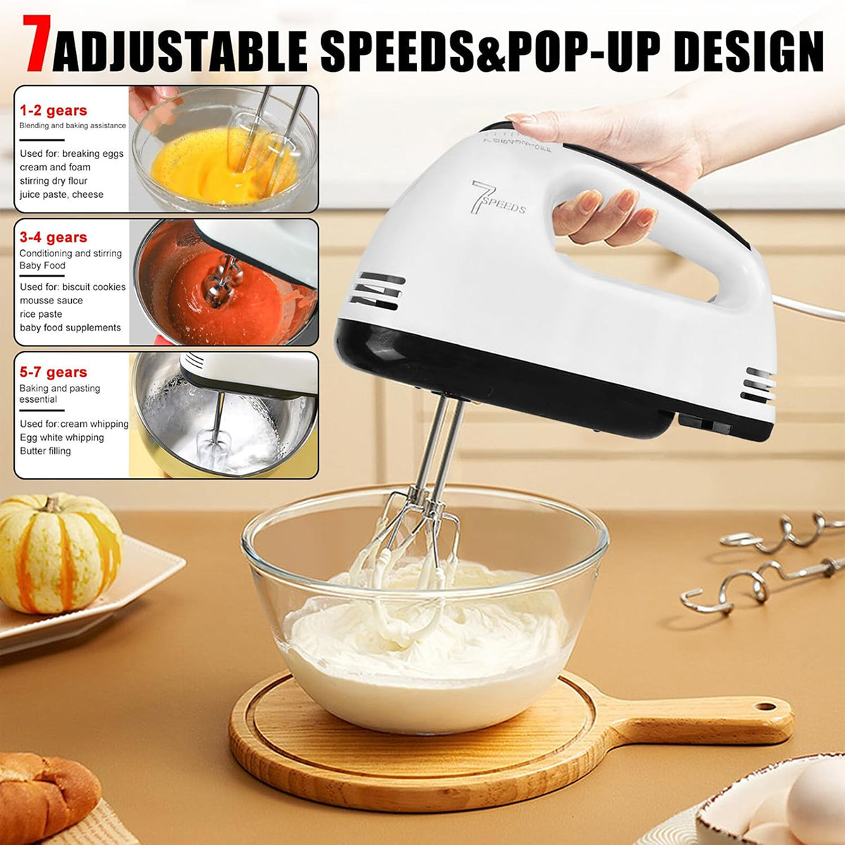 Electric Handheld Food Mixer for Kitchen Baking and Cooking with Attachments