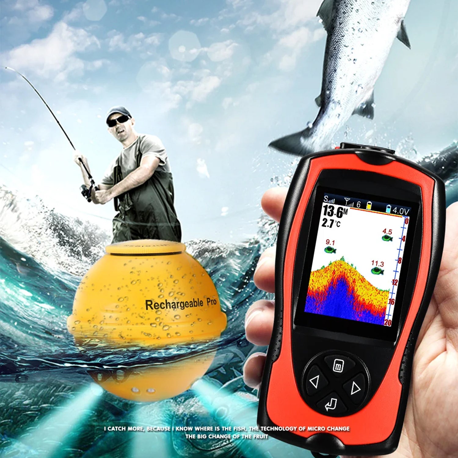 FixDerix Wireless Fish Finder 150m Range Portable Sonar with 2.4