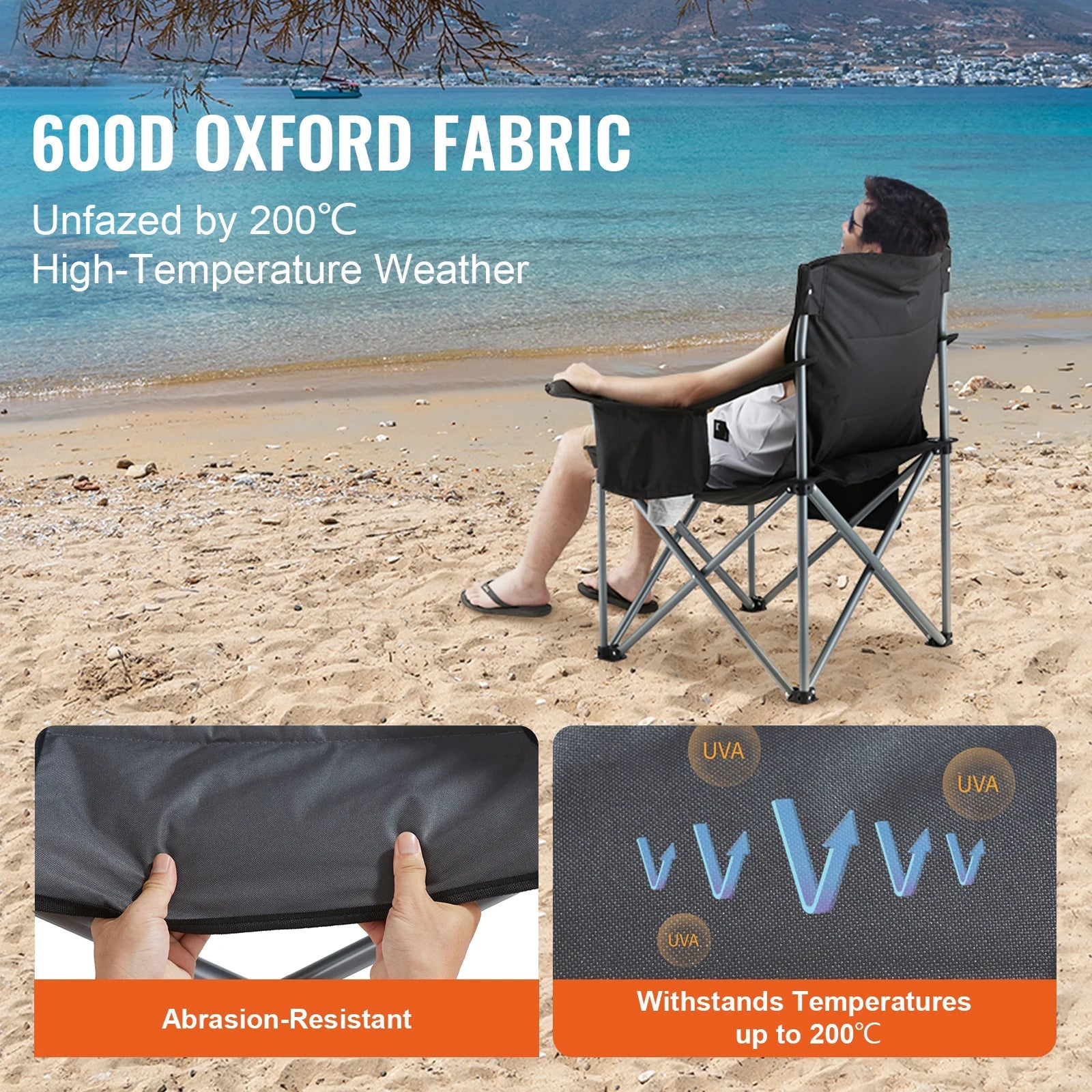 FisliChax Portable Fishing Chair 350 lbs Capacity Cooler Bag High Backrest 600D Oxford Foldable