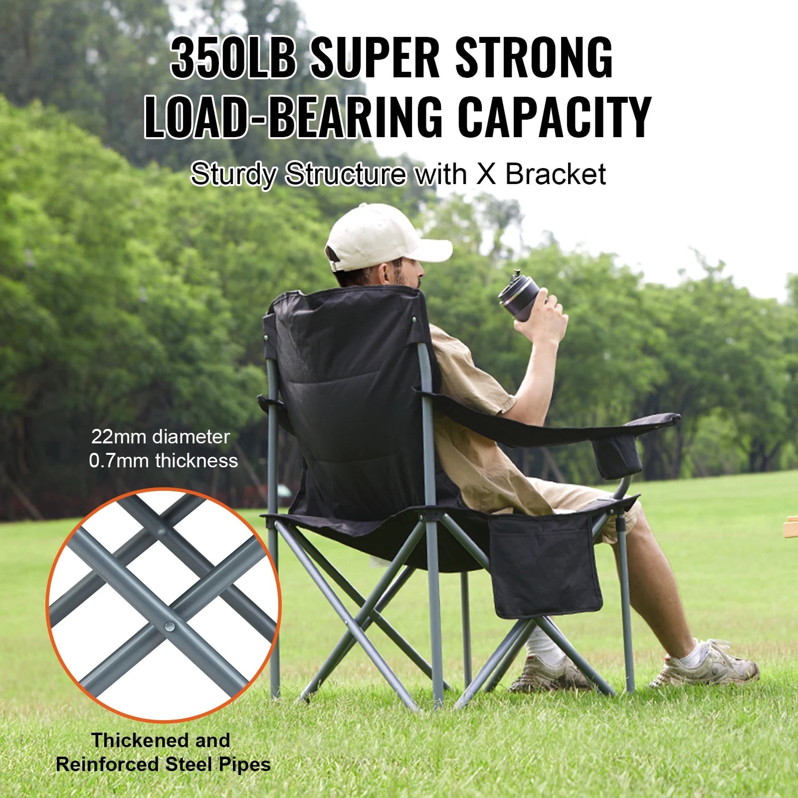 FisliChax Portable Fishing Chair 350 lbs Capacity Cooler Bag High Backrest 600D Oxford Foldable