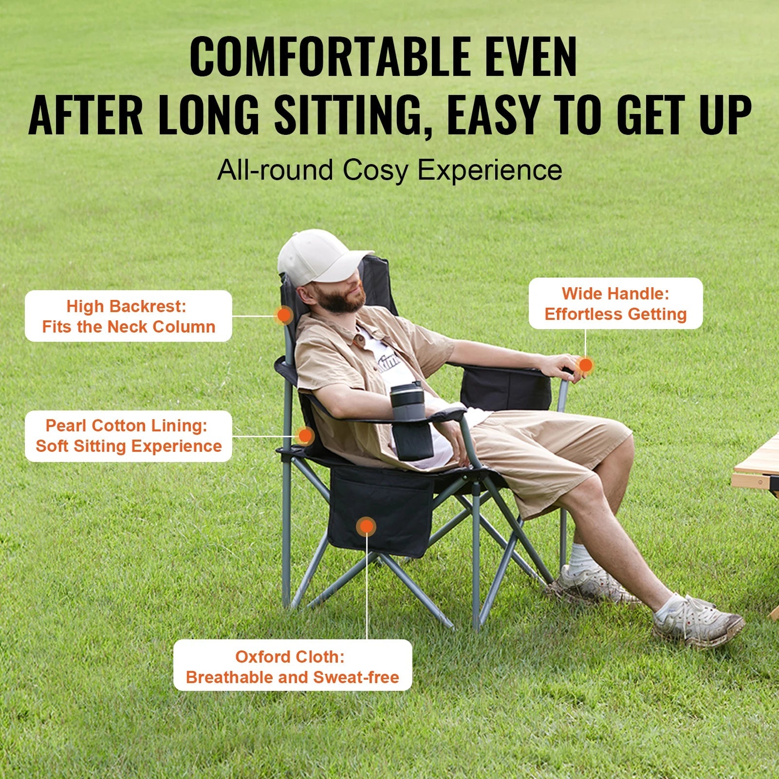 FisliChax Portable Fishing Chair 350 lbs Capacity Cooler Bag High Backrest 600D Oxford Foldable