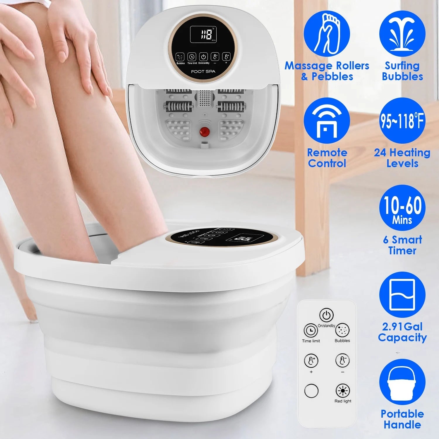 Collapsible Foot Spa Massager with Heat 11L Tub PTC Fast Heating Remote Control FotixBath