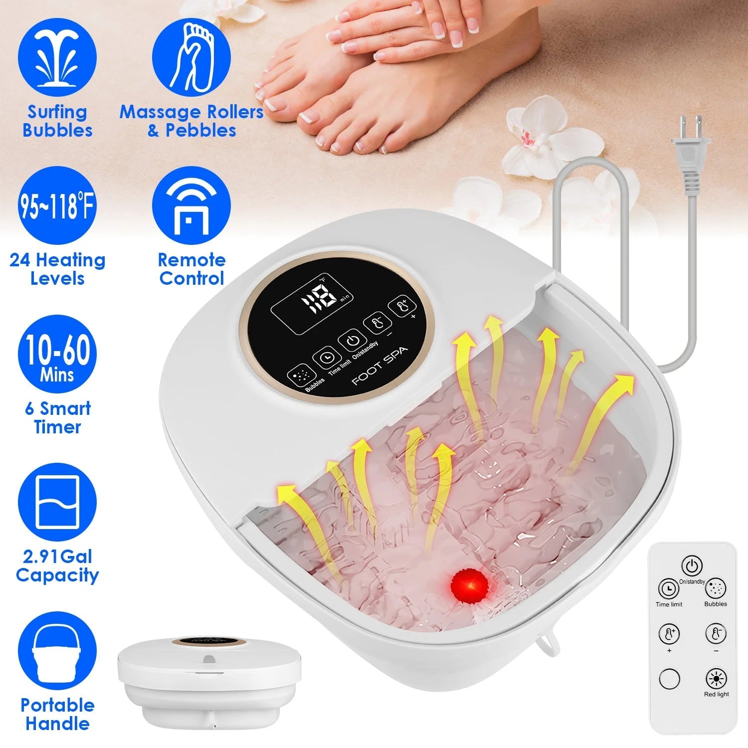 Collapsible Foot Spa Massager with Heat 11L Tub PTC Fast Heating Remote Control FotixBath