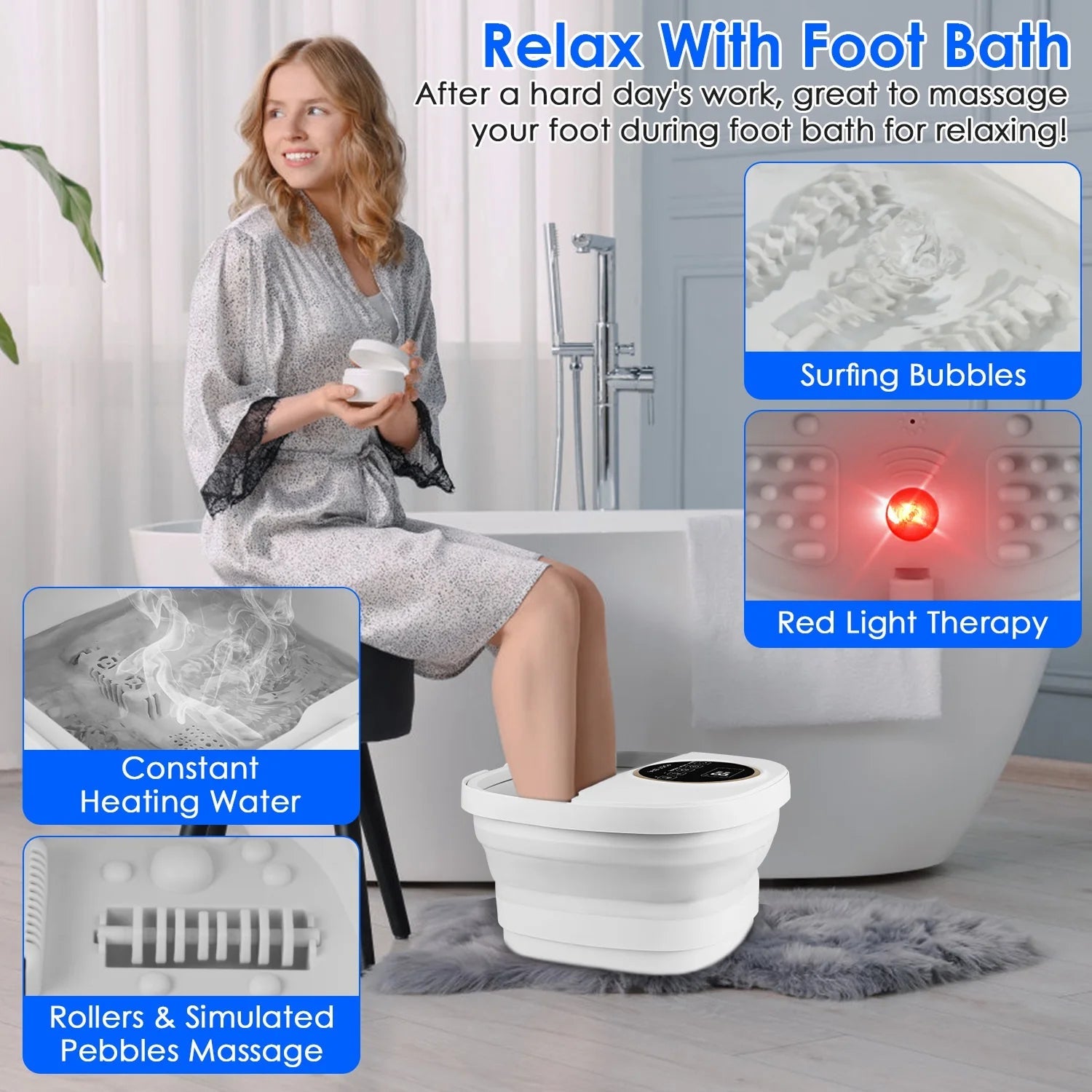 Collapsible Foot Spa Massager with Heat 11L Tub PTC Fast Heating Remote Control FotixBath