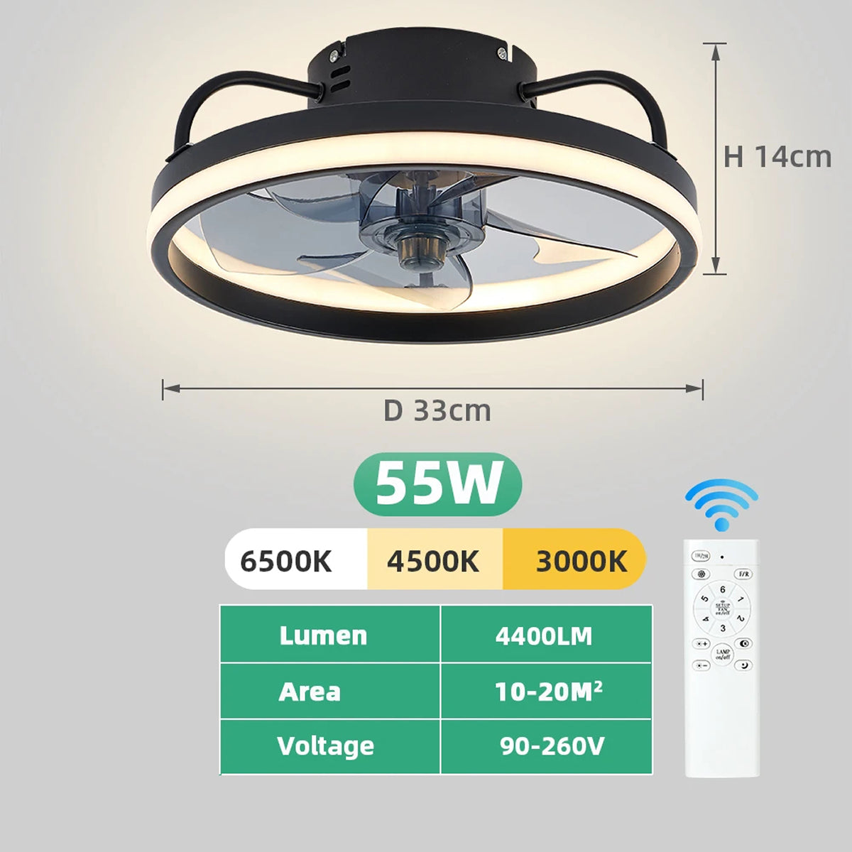 GaitMorn Ceiling Fan with Light, Dimmable LED, Remote Control, Flush Mount