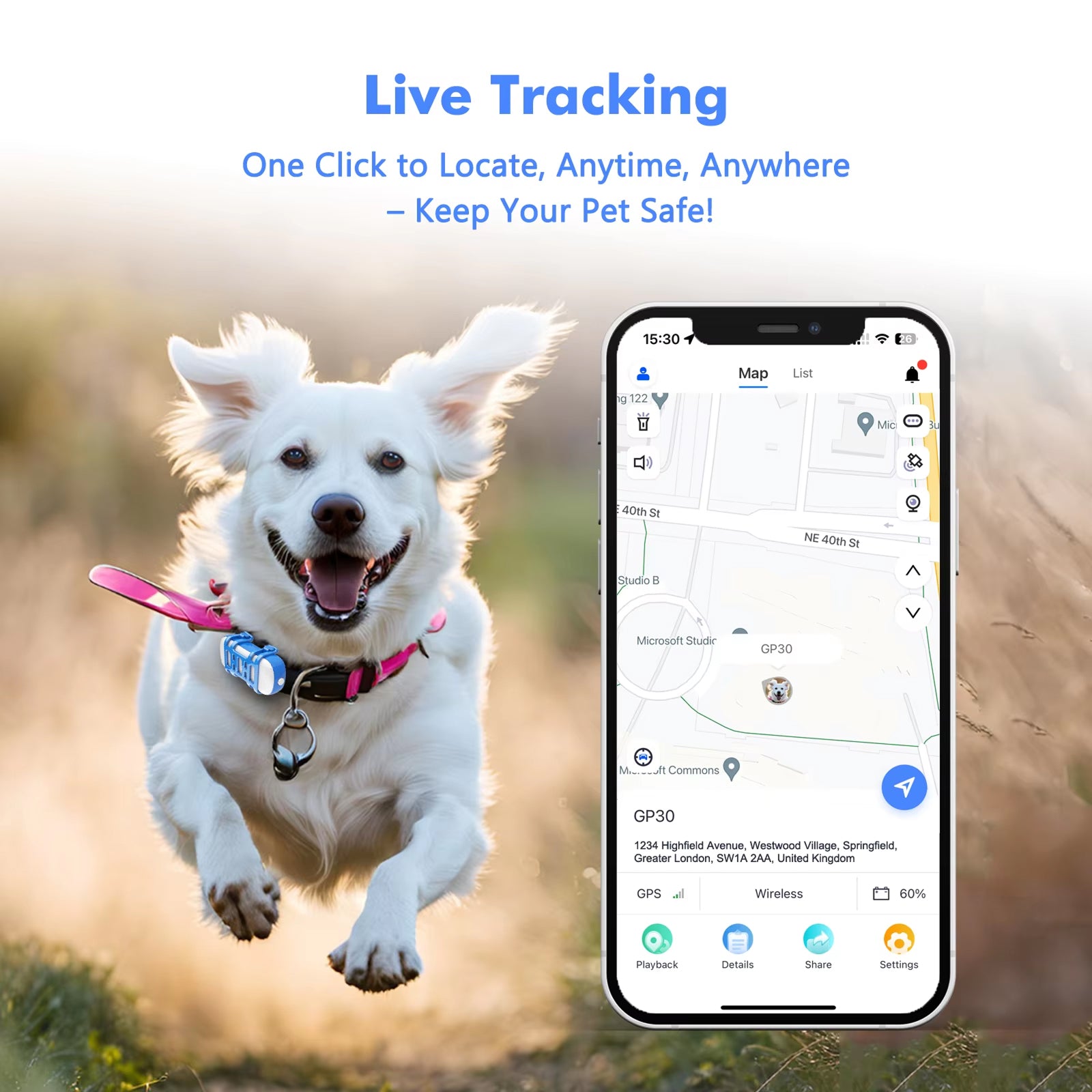 GeoPapup Dog GPS Tracker with 15-Day Battery, Instant Escape Alerts, IP67 Waterproofing and Dual-Mode Tracking