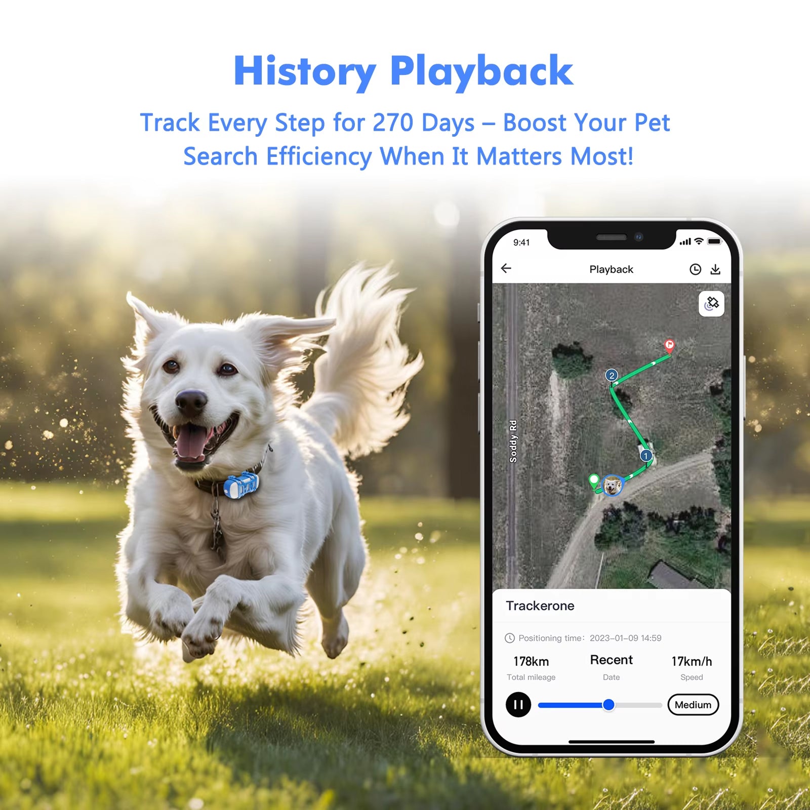GeoPapup Dog GPS Tracker with 15-Day Battery, Instant Escape Alerts, IP67 Waterproofing and Dual-Mode Tracking
