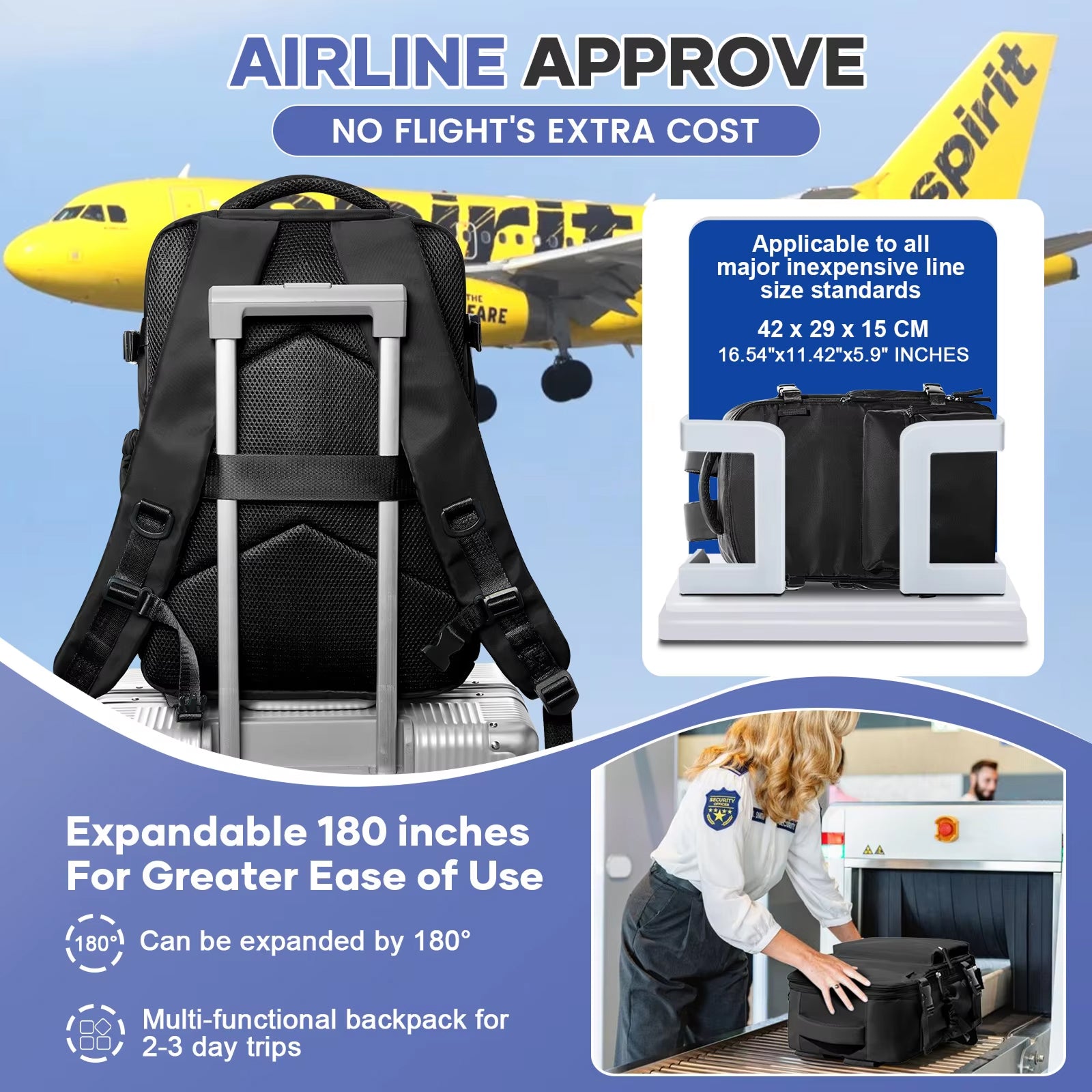 GoerRedy Travel Vacuum Backpack 40L Expandable Airline Approved Waterproof Bag