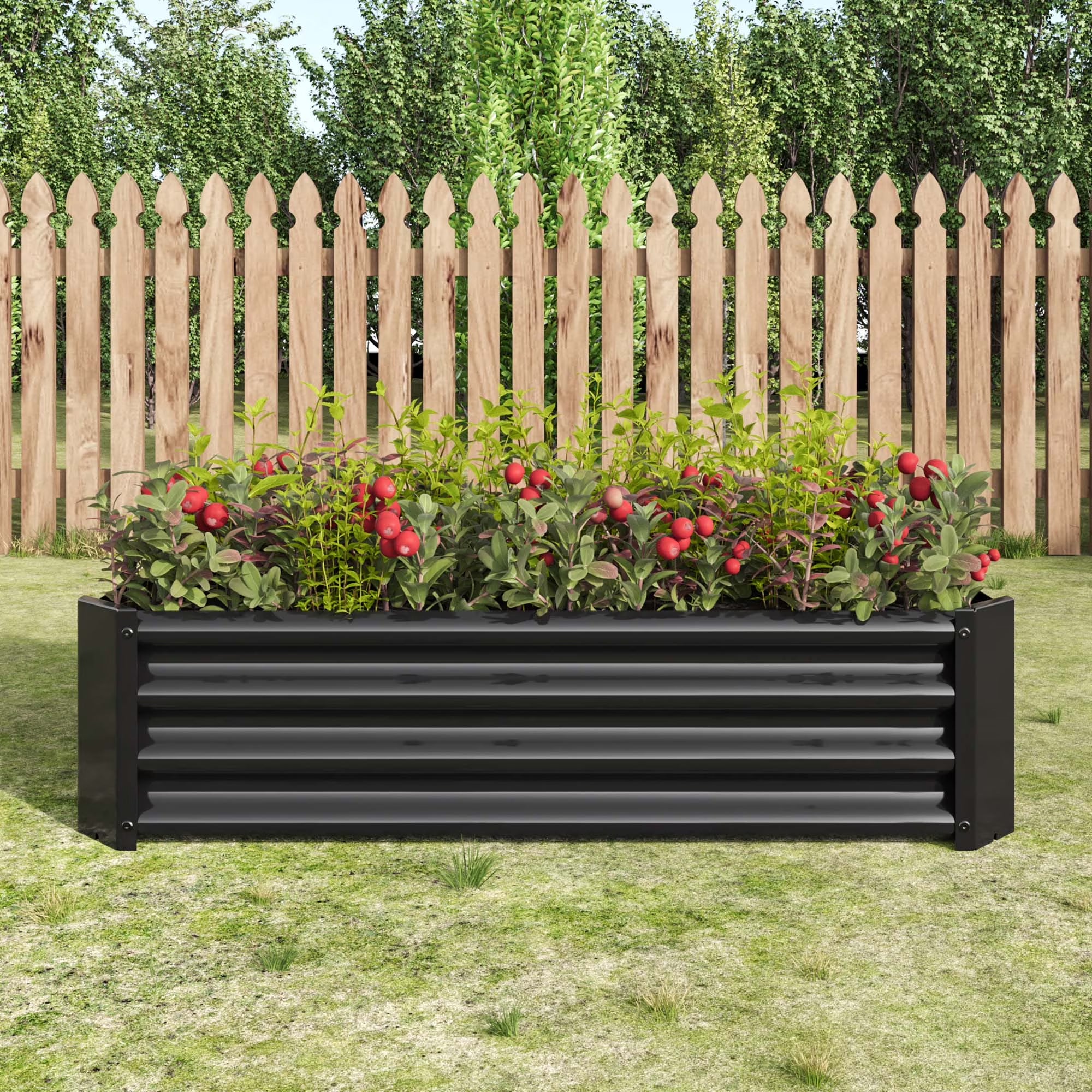 GoxiVamin Raised Garden Bed Galvanized Steel Planter Box with Safety Edges & Support Bars