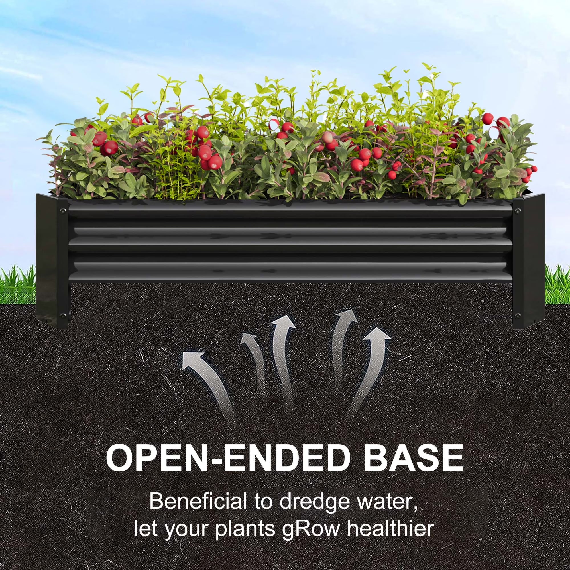 GoxiVamin Raised Garden Bed Galvanized Steel Planter Box with Safety Edges & Support Bars