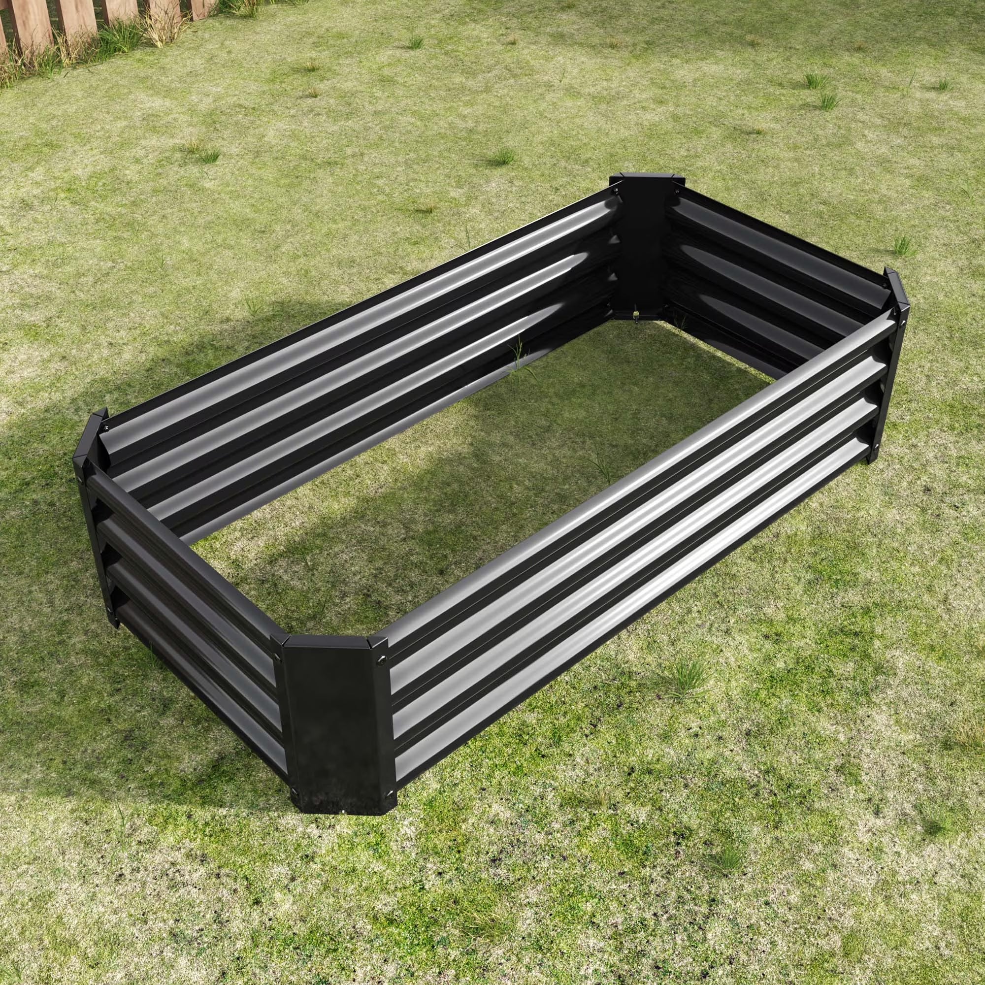 GoxiVamin Raised Garden Bed Galvanized Steel Planter Box with Safety Edges & Support Bars