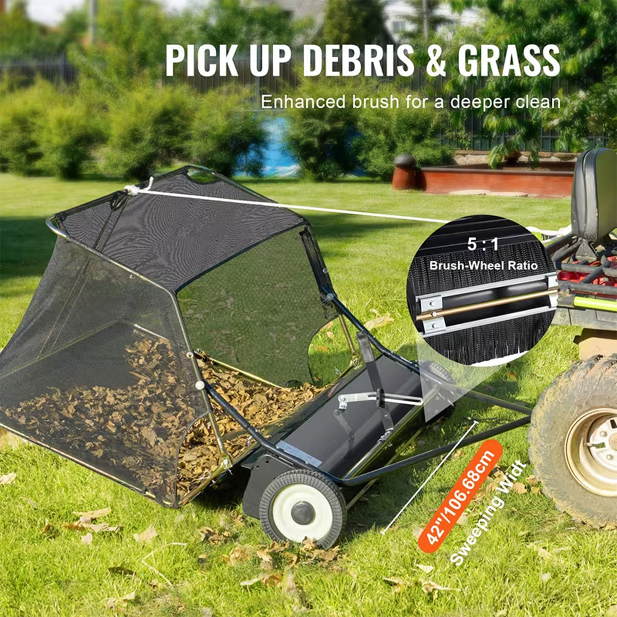 Lawn Sweeper Tow Behind & Push Lawn Sweeper for Leaf & Grass Collection