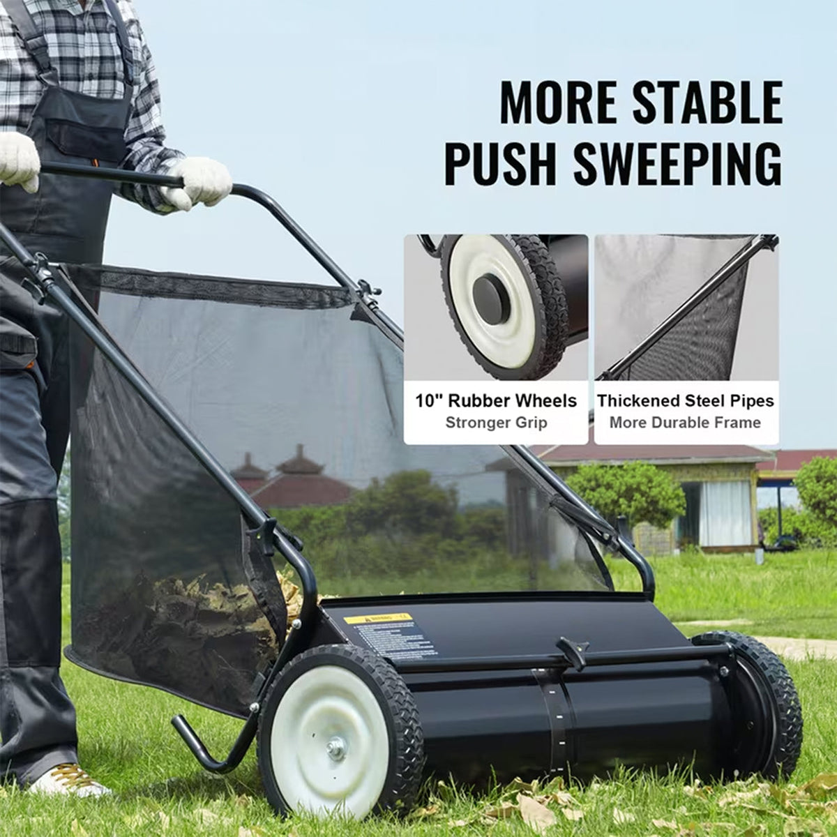 Lawn Sweeper Tow Behind & Push Lawn Sweeper for Leaf & Grass Collection