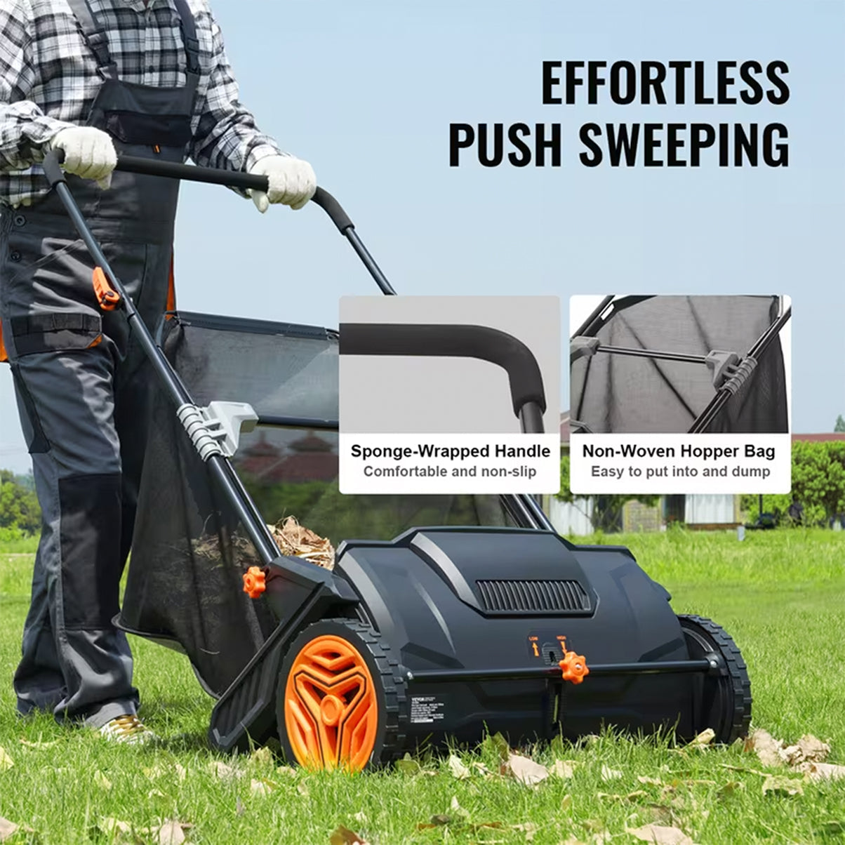 Lawn Sweeper Tow Behind & Push Lawn Sweeper for Leaf & Grass Collection