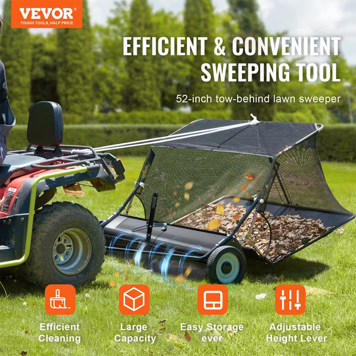 Lawn Sweeper Tow Behind & Push Lawn Sweeper for Leaf & Grass Collection