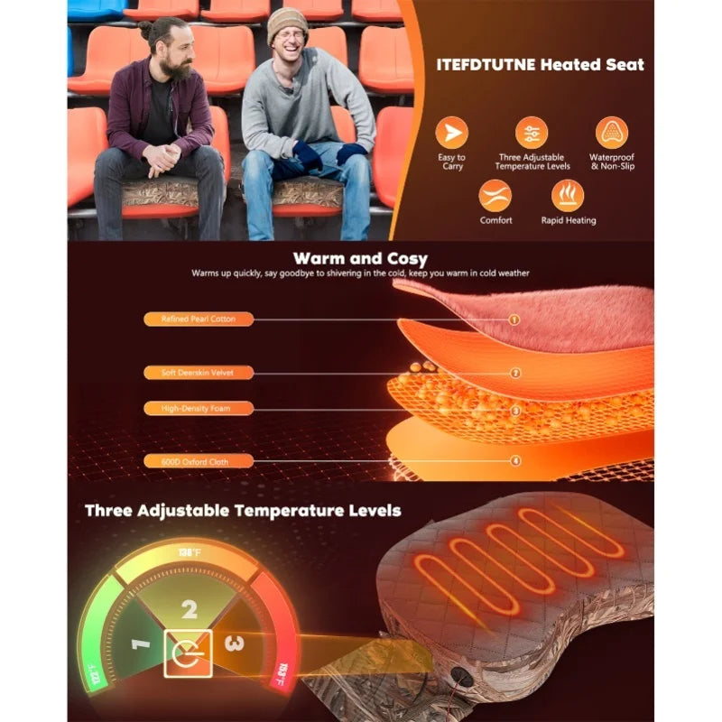 HafoLint Heated Stadium Seat - Fast 5-Sec Portable Bleacher Cushion