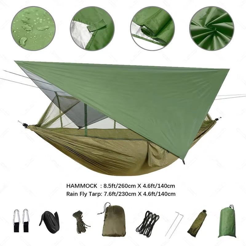 Camping Hammock with Mosquito Net and Rain Fly Waterproof 210T Parachute Nylon Tent Tarp HamCapix