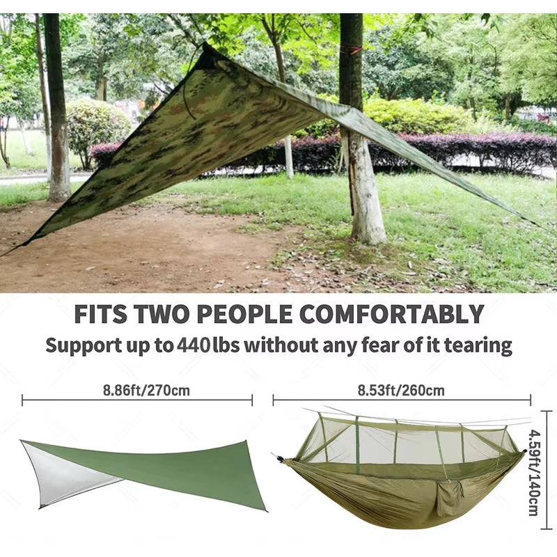 Camping Hammock with Mosquito Net and Rain Fly Waterproof 210T Parachute Nylon Tent Tarp HamCapix