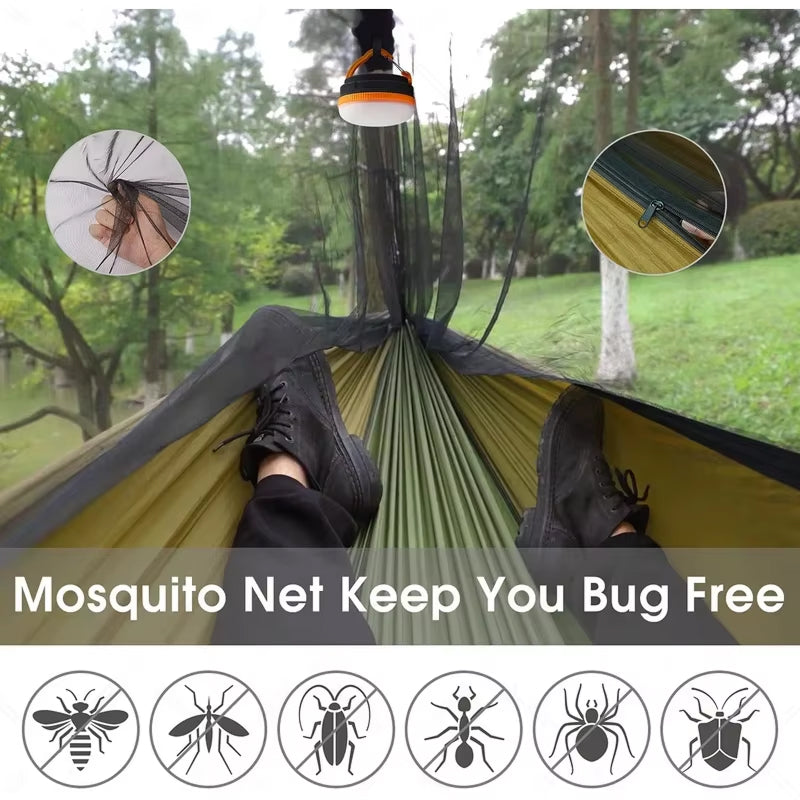 Camping Hammock with Mosquito Net and Rain Fly Waterproof 210T Parachute Nylon Tent Tarp HamCapix