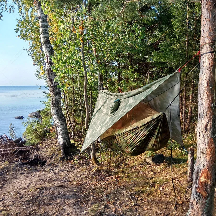 Camping Hammock with Mosquito Net and Rain Fly Waterproof 210T Parachute Nylon Tent Tarp HamCapix