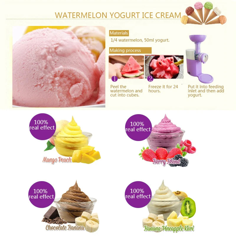 IcyKrimy Instant Fruit Soft-Serve Maker with Zero Pre-Freezing Wait, One-Button Operation and 60-Second Easy Clean