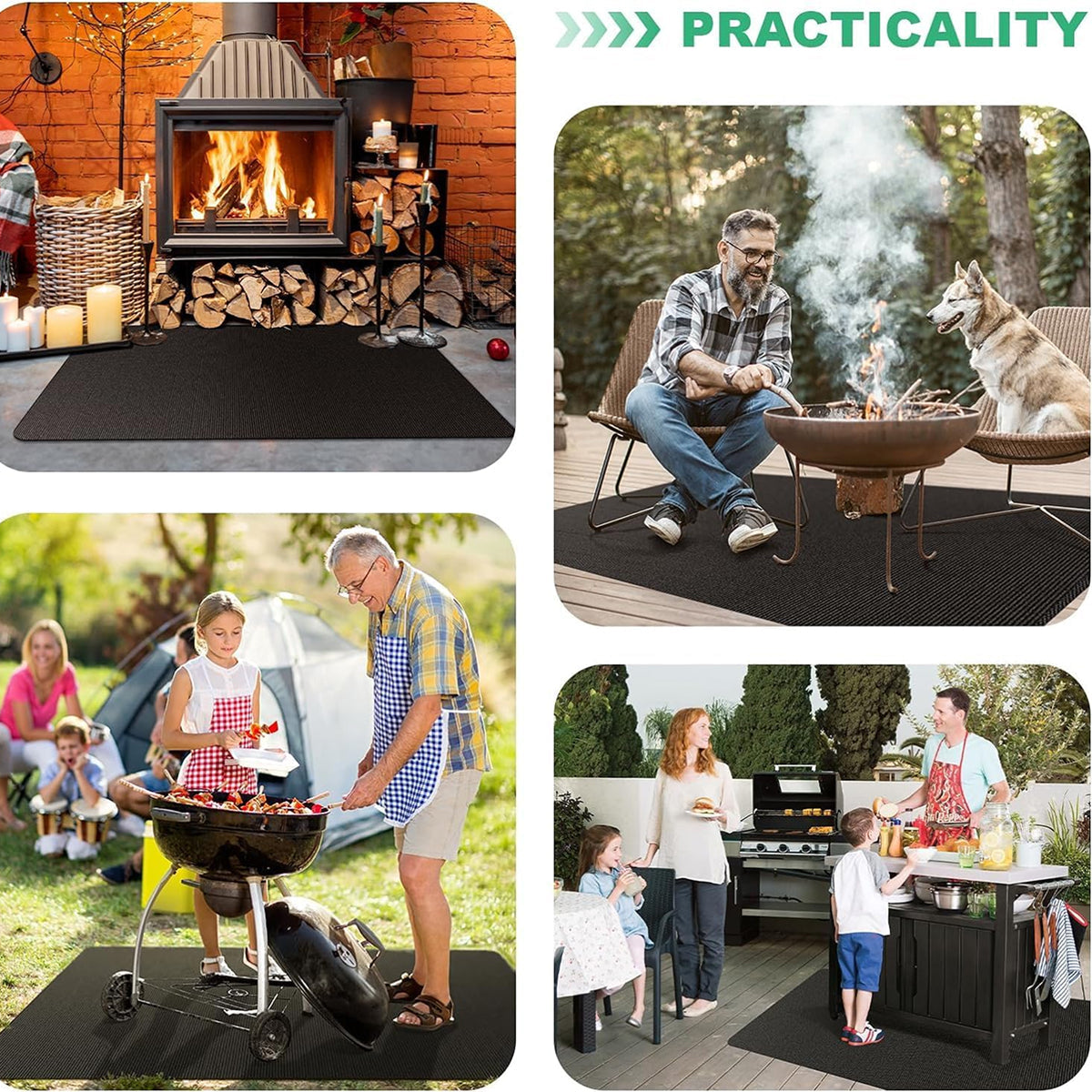 JoliBanix 90x52 Inch Under Grill Mat 2000F Fireproof 3 Layer BBQ Floor Protector