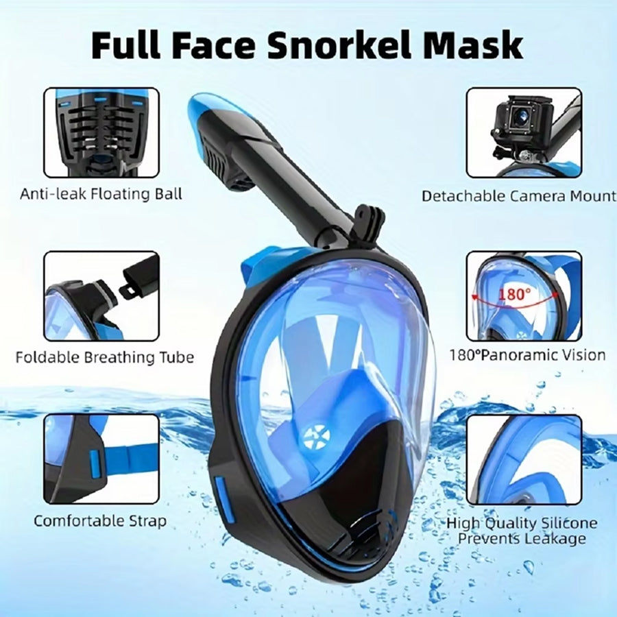 JoyDesci Full Face Snorkel Mask with Dry Top Technology, Adjustable Camera Mount and Anti-Fog Panoramic View