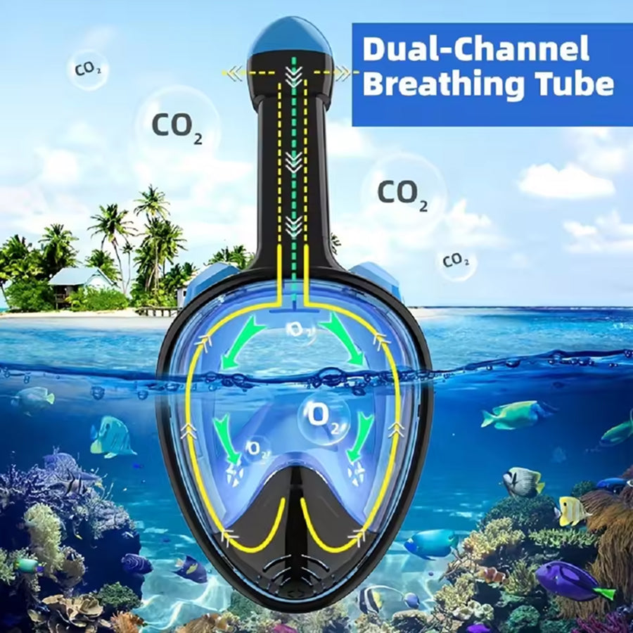 JoyDesci Full Face Snorkel Mask with Dry Top Technology, Adjustable Camera Mount and Anti-Fog Panoramic View