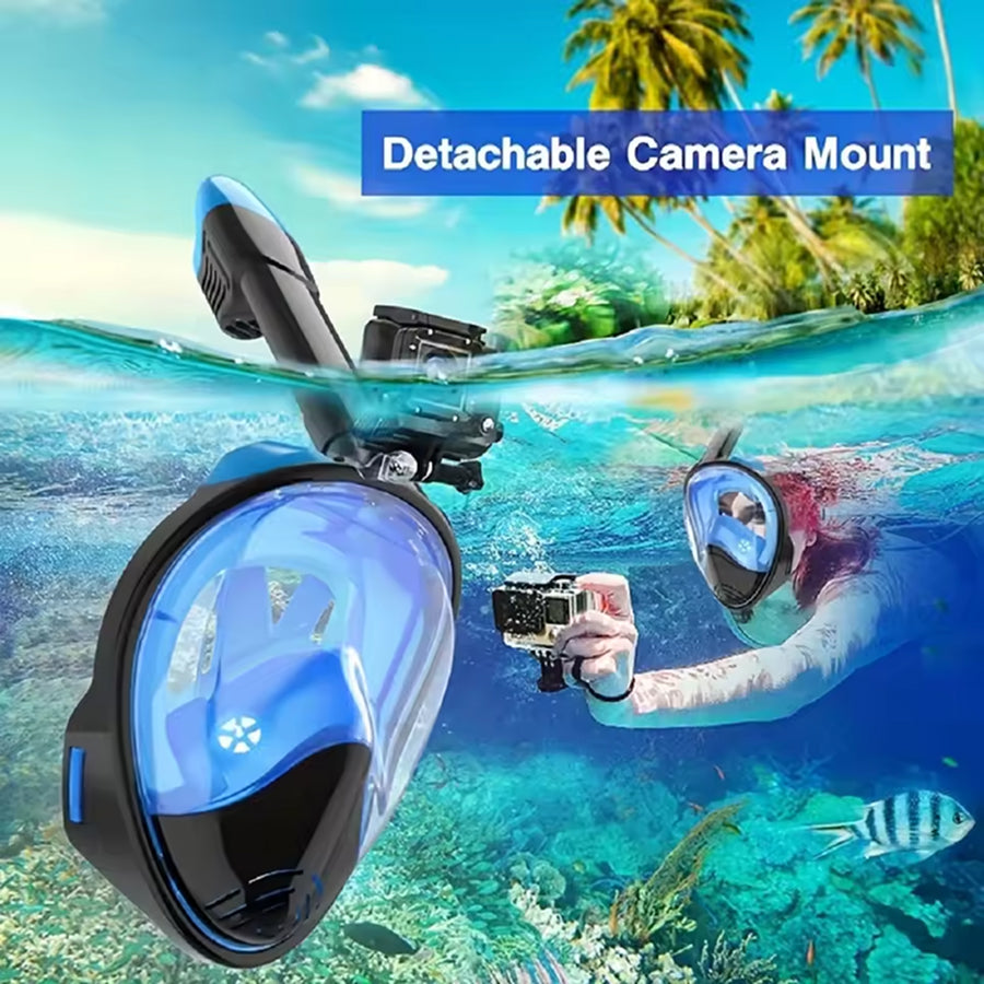 JoyDesci Full Face Snorkel Mask with Dry Top Technology, Adjustable Camera Mount and Anti-Fog Panoramic View