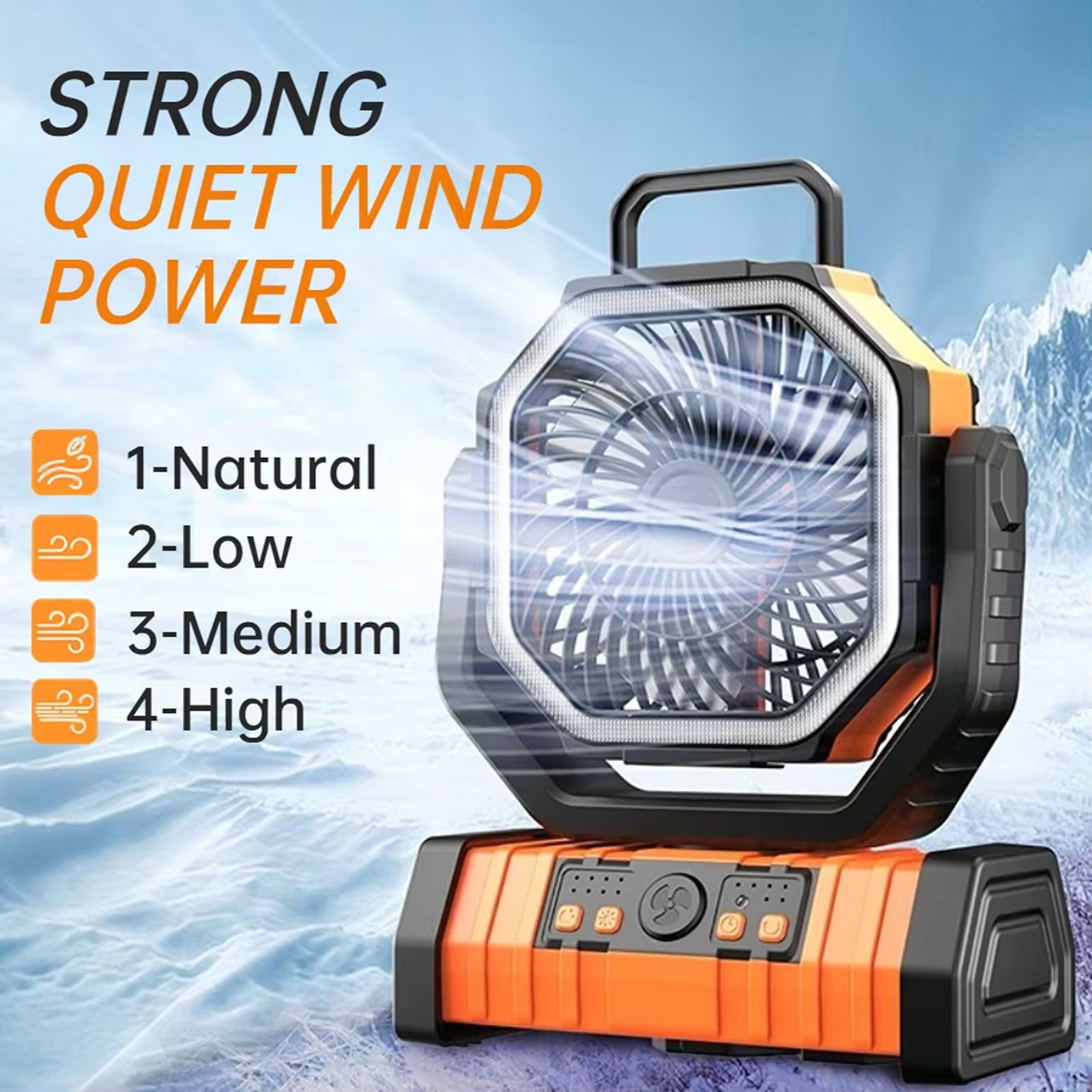 JoyWica Camping Fan 9000mAh Battery 58H Runtime Oscillating with LED Lantern and Power Bank