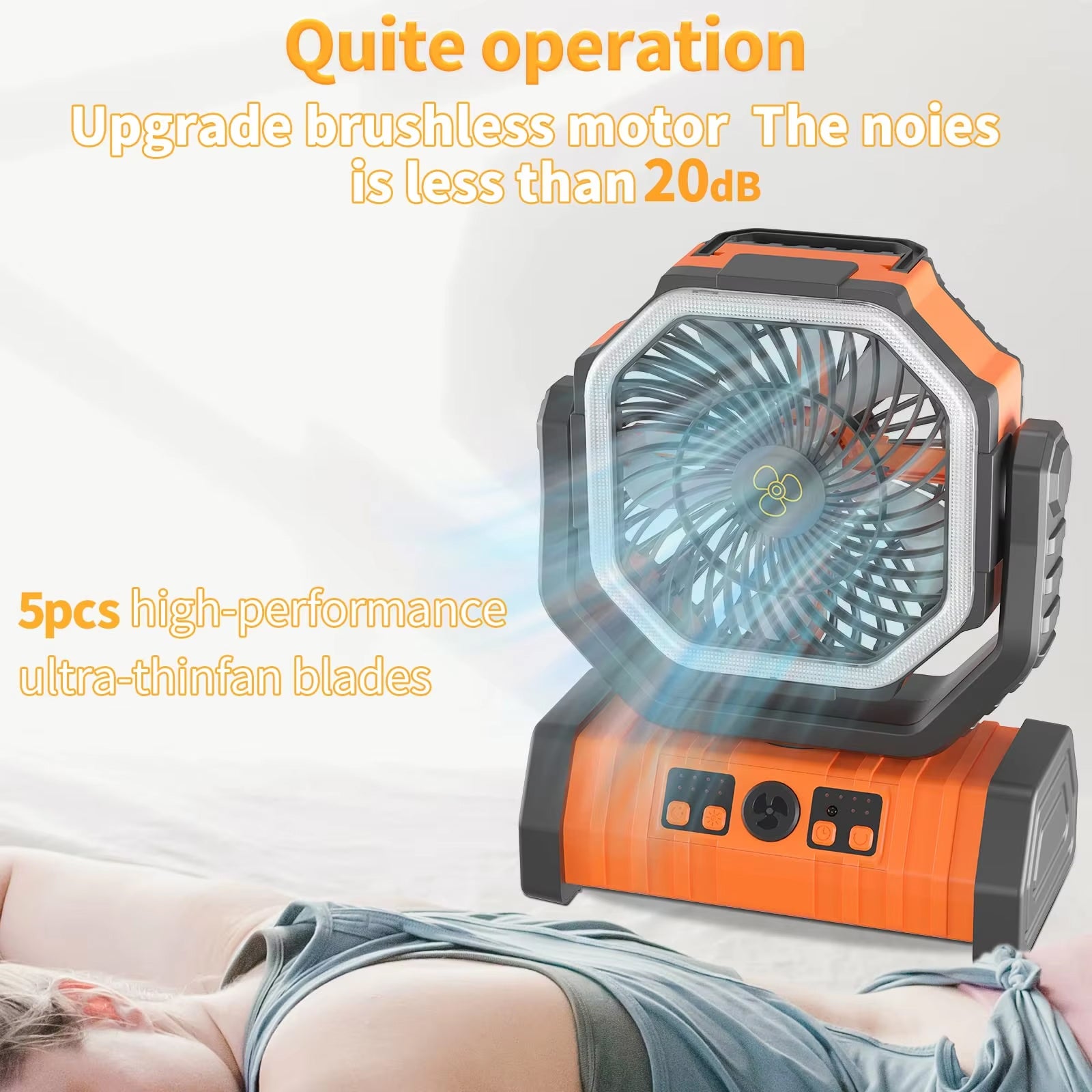JoyWica Camping Fan 9000mAh Battery 58H Runtime Oscillating with LED Lantern and Power Bank