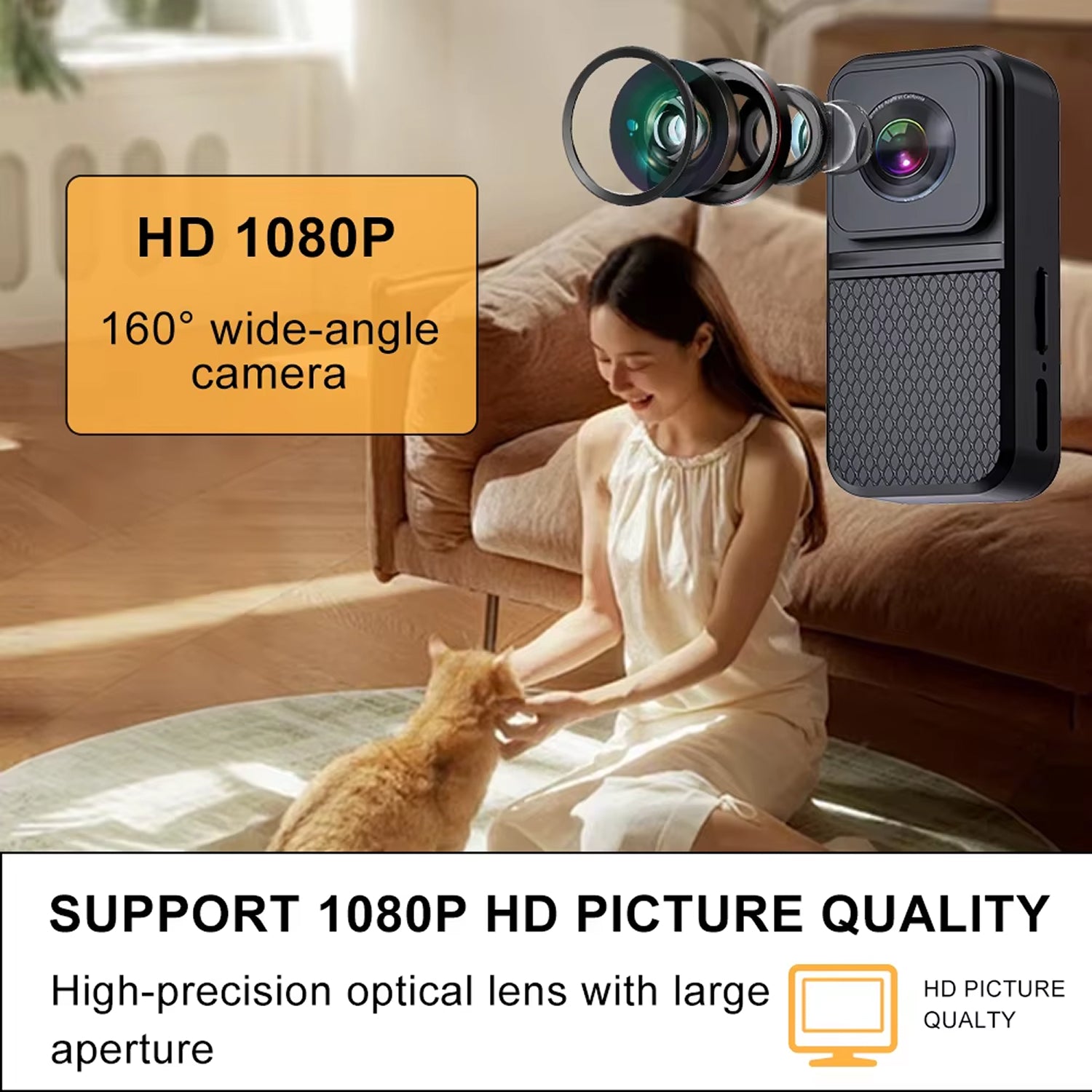 KITTITREK 1080P HD Pet Camera with 160° Wide-Angle Fisheye Lens, 120-Minute Battery and 256GB Micro SD Support